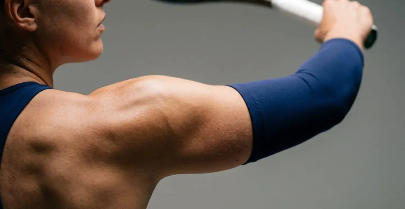 Détail biomécanique de l'articulation de l'épaule lors d'un mouvement de service au tennis