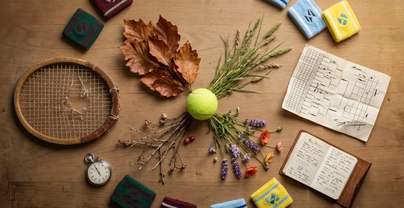 Représentation visuelle métaphorique de la planification annuelle d'un jeune joueur de tennis en France