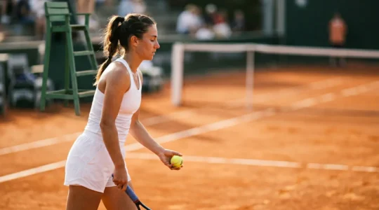 Joueur de tennis concentré avant de servir lors d'un match décisif