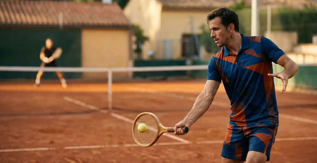 Joueur de tennis en pleine action lors d'un point décisif sous pression