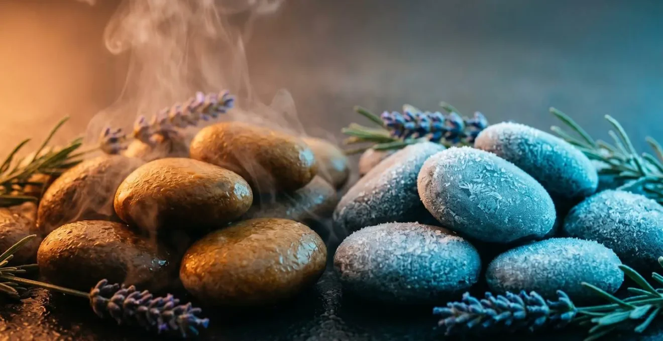 Illustration métaphorique de la récupération par contraste thermique avec éléments naturels évoquant le chaud et le froid