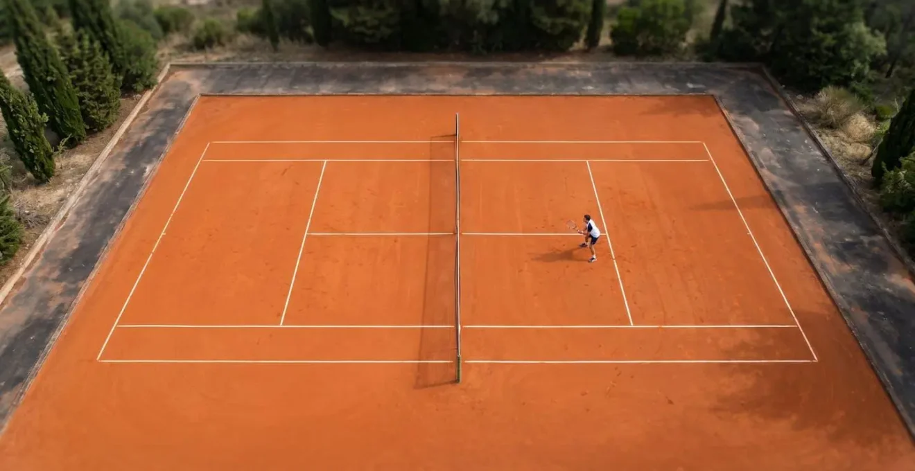 Vue aérienne court de tennis montrant angles et trajectoires de replacement optimal