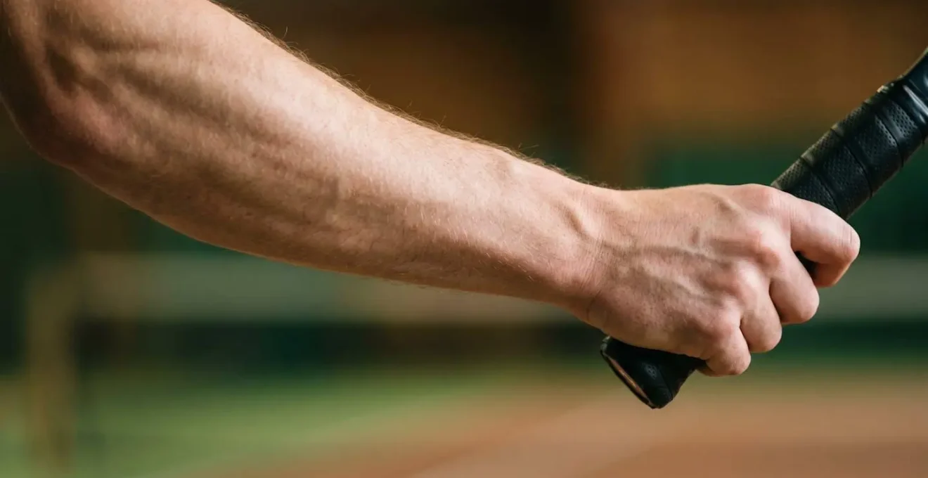 Gros plan sur l'avant-bras et le poignet d'un joueur montrant le mouvement correct de pronation
