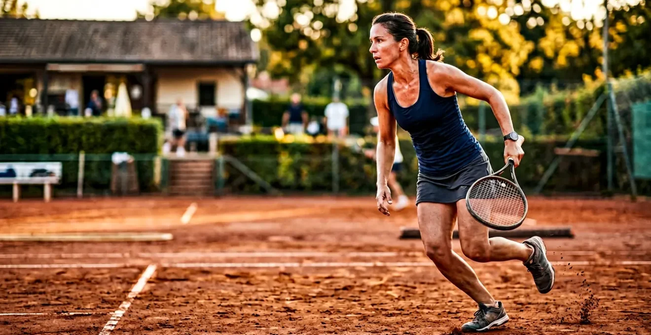Joueur de tennis en pleine préparation physique pour un tournoi sur terre battue en France