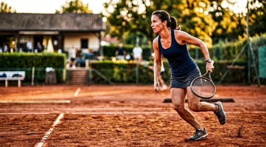 Joueur de tennis en pleine préparation physique pour un tournoi sur terre battue en France