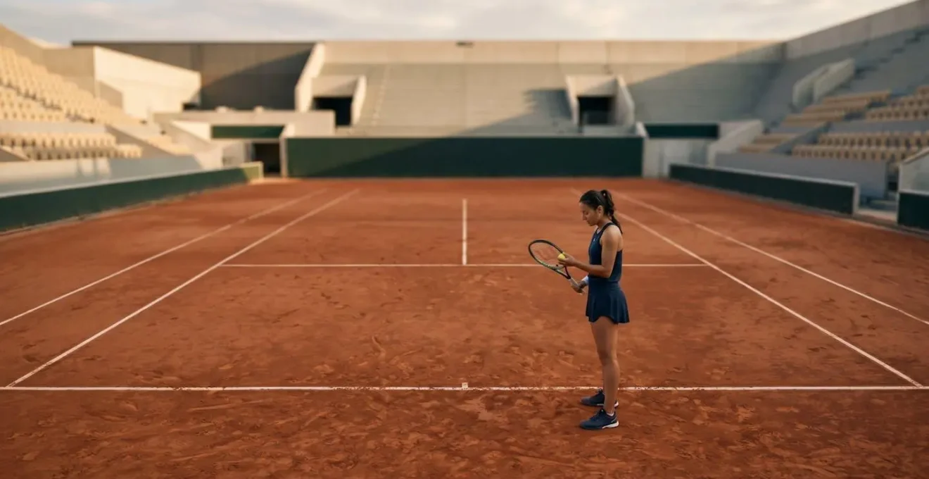 Joueur de tennis exécutant son rituel de concentration avant un point décisif
