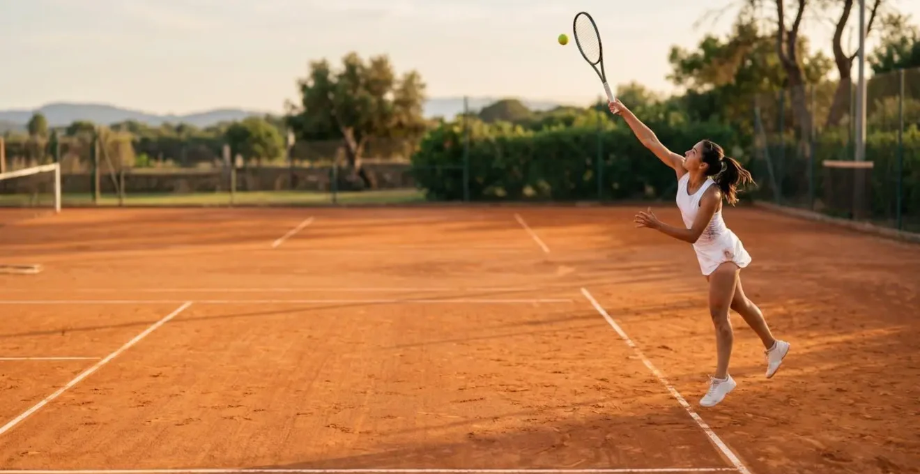 Joueur de tennis en extension pour un revers à une main sur une balle haute
