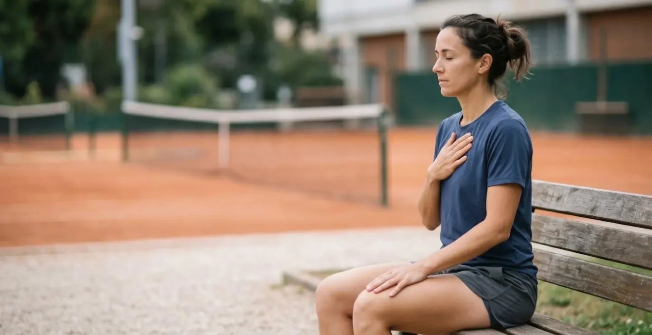 Athlète dans un moment de concentration mentale utilisant la respiration contrôlée pour gérer la pression compétitive